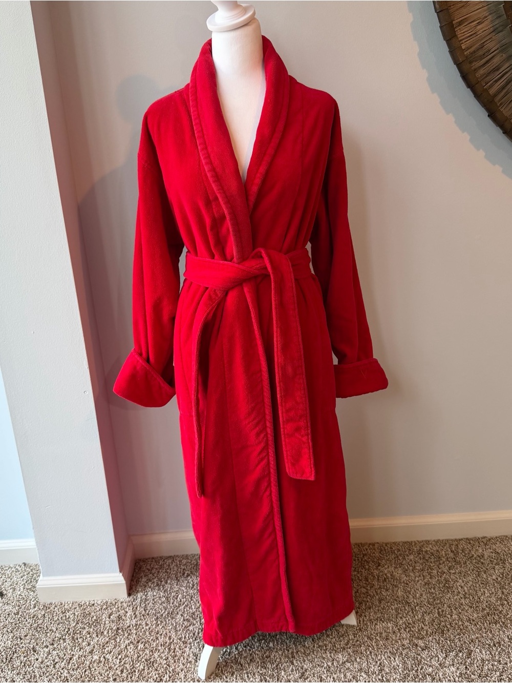 ⁠Victorias Secret Y2K Vintage Robe Womens ML Red Cotton Terry Cloth Shawl